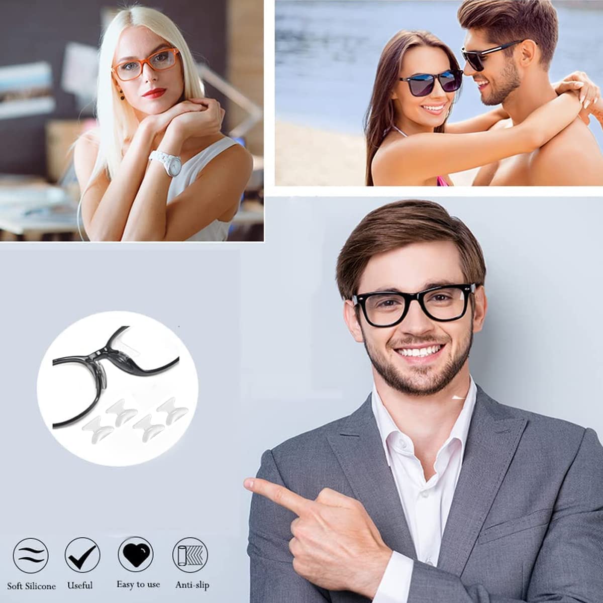 MAYCREATE 12 Pairs Eyeglass Nose Pads, Anti-Slip Silicone Glasses Nose Support Pads Replacement, Anti-Slip Air Chamber Nose Pads for Full Plastic Frames, White MAYCREATE 12 Pairs Eyeglass Nose Pads, Anti-Slip Silicone Glasses Nose Support Pads Replacement, Anti-Slip Air Chamber Nose Pads for Full Plastic Frames, White